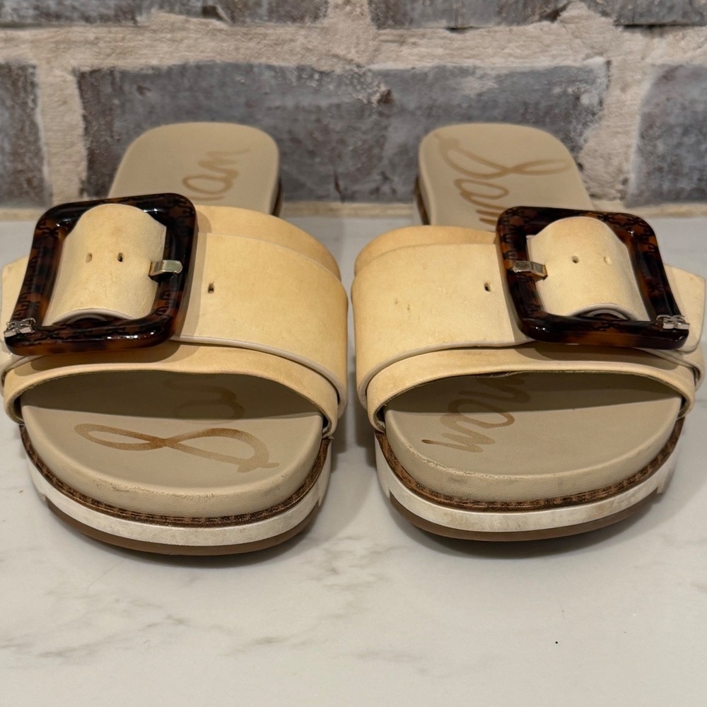 Sam Edelman Womens Adaley Leather Buckle Platform Slide Sandals Cream Beige 10 - Picture 2 of 10